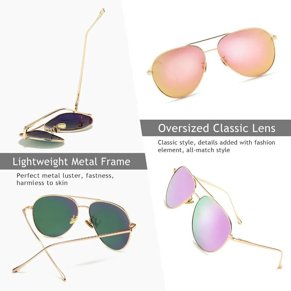 Women's Oversized Aviator Sunglasses Mirrored Polarized Lens 2 Pack UV Protectio